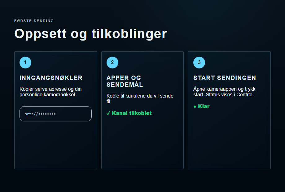Skjermbilde av trinnvis oppsett i Solberg Labs Control